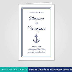 Nautisches Hochzeitsprogramm Vorlage für Microsoft Word • Katholisch • Navy Anchor Beach • Druckbare Hochzeitszeremonie • Sofortiger Download