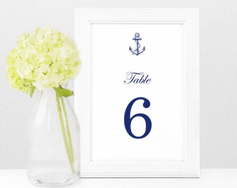 Numéros de table de mariage nautique imprimables 1-40 • Ancre marine • Téléchargement instantané • Mariage sur la plage • Front de mer • Illustration d'ancre vintage