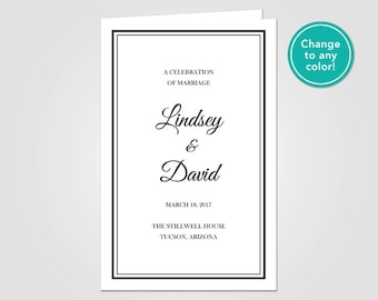 Wedding Ceremony Program Folding Template for Microsoft Word • Printable Digital File • Catholic • DIY Easy Instant Download • Black Script