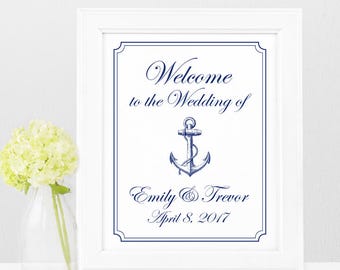 Nautical Wedding Welcome Sign Printable • Navy Anchor Poster • Our Adventure Begins • Digital Download • Elegant Coastal Beach Wedding Decor