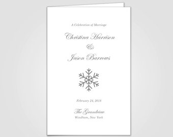 Winter Wedding Ceremony Program Template • Snowflake Wedding Program • Catholic Wedding Program • Printable Instant Download • Gray Silver