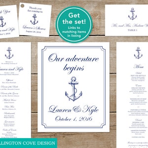 Printable Nautical Wedding Ceremony Program Navy Vintage Anchor Template for Microsoft Word Instant Download Beach Wedding Program image 5