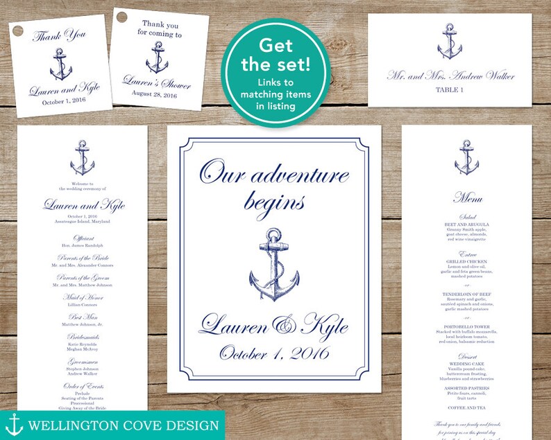 Printable Nautical Wedding Ceremony Program Navy Vintage Anchor Template for Microsoft Word Instant Download Beach Wedding Program image 5