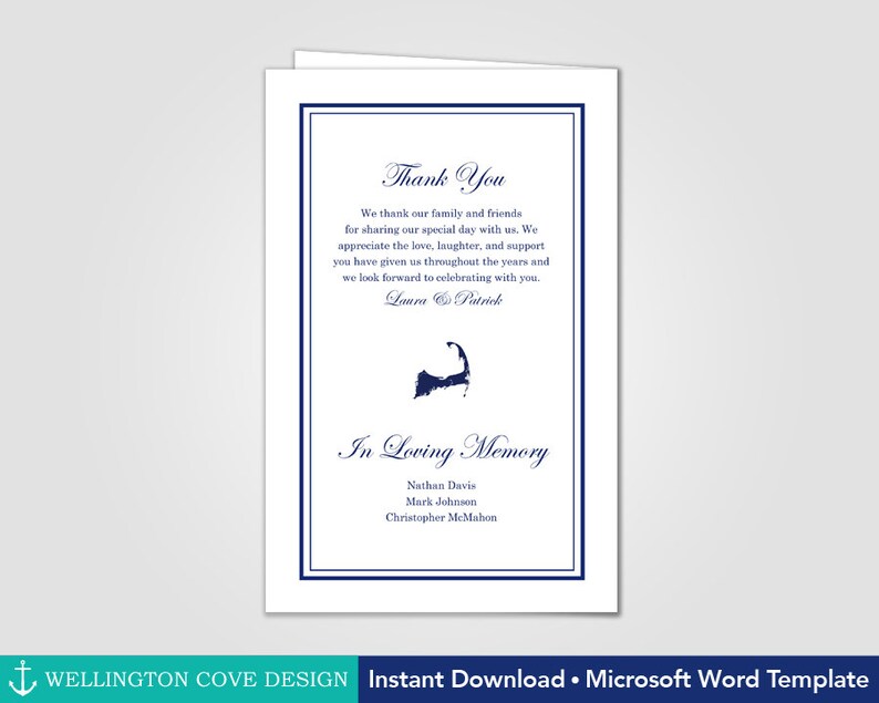 Cape Cod Wedding Ceremony Program Template for Microsoft Word Etsy