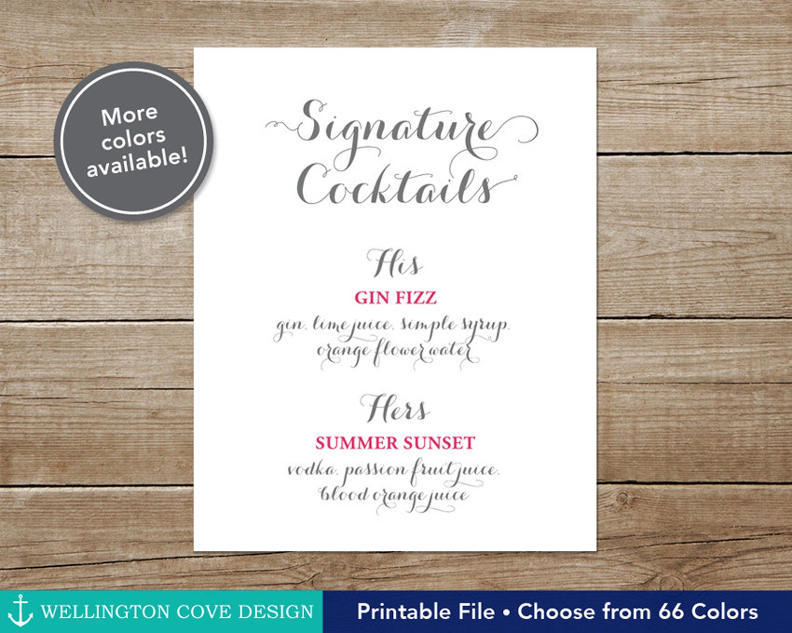 Printable His and Hers Signature Cocktails Wedding Drink Sign Using ...