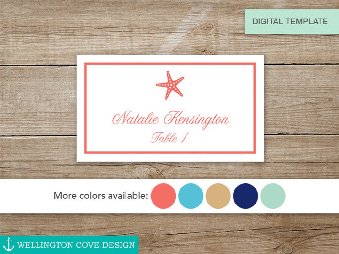 Starfish Place Cards Microsoft Word Template Wedding Printable DIY