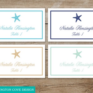 Starfish Place Cards Microsoft Word Template Wedding Printable DIY Digital Instant Download Food Labels Beach Beachy Coral Aqua Navy image 2