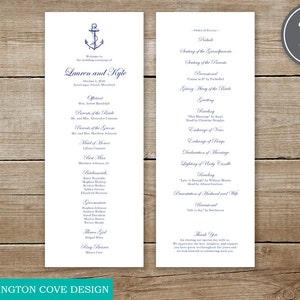 Printable Nautical Wedding Ceremony Program Navy Vintage Anchor Template for Microsoft Word Instant Download Beach Wedding Program image 1