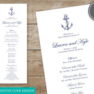 Printable Nautical Wedding Ceremony Program Navy Vintage Anchor Template for Microsoft Word Instant Download Beach Wedding Program image 3