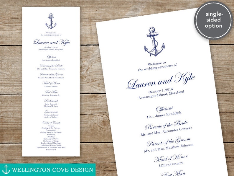 Printable Nautical Wedding Ceremony Program Navy Vintage Anchor Template for Microsoft Word Instant Download Beach Wedding Program image 3