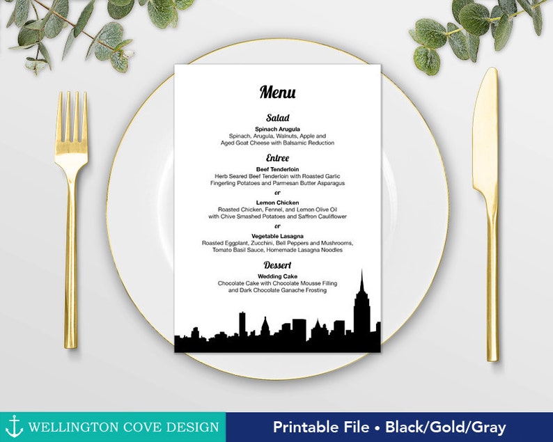 New York City Wedding Menu Rehearsal Dinner Menu Bridal Etsy