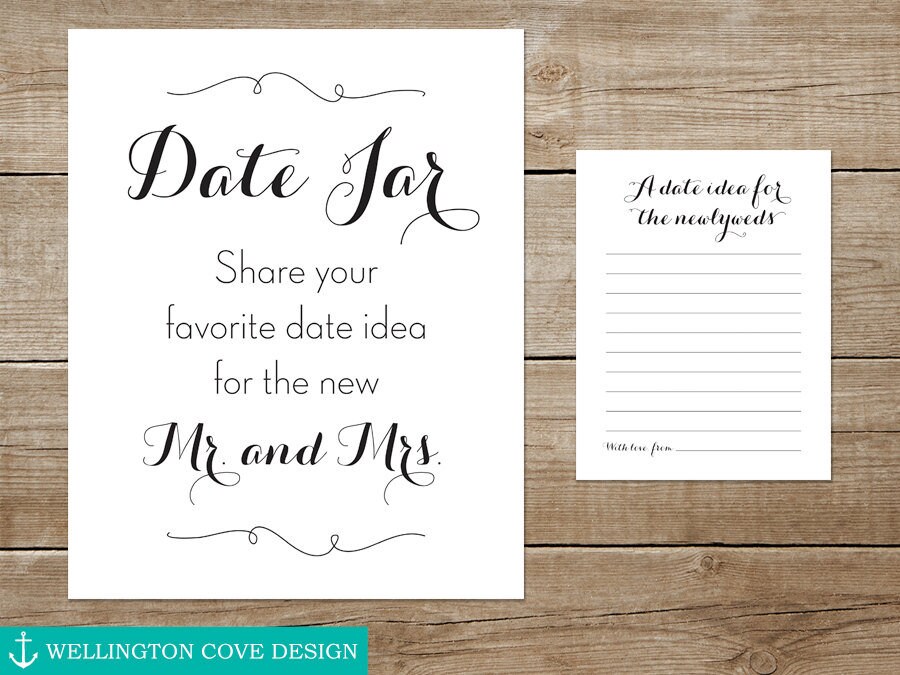 Printable Date Jar Sign and Date Idea Cards Wedding Reception Activity ...