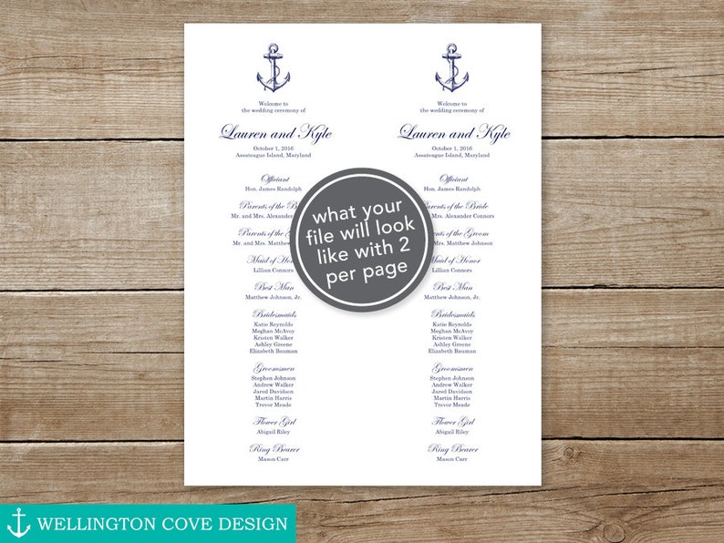 Printable Nautical Wedding Ceremony Program Navy Vintage Anchor Template for Microsoft Word Instant Download Beach Wedding Program image 4