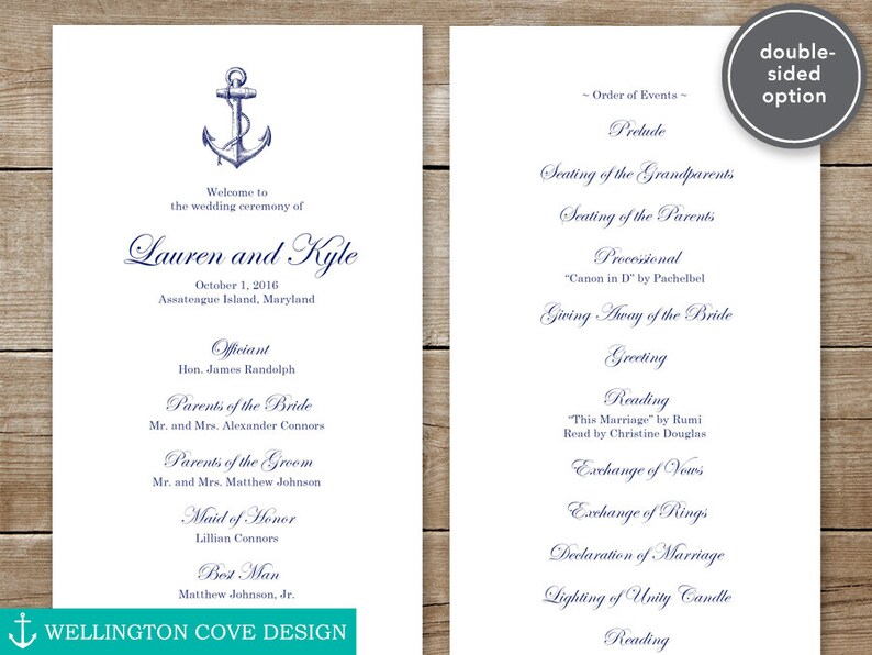 Printable Nautical Wedding Ceremony Program Navy Vintage Anchor Template for Microsoft Word Instant Download Beach Wedding Program image 2