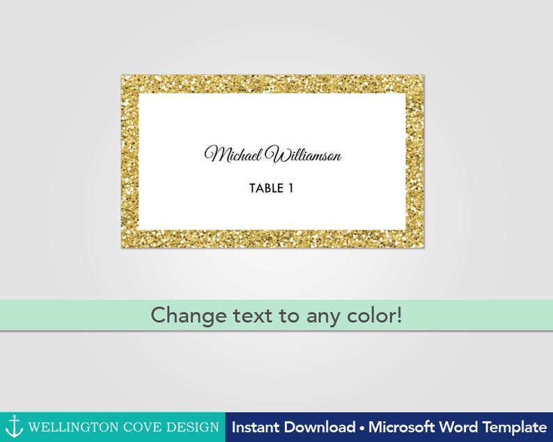 Gold Glitter Wedding Place Cards Template for Microsoft Word • Gatsby ...