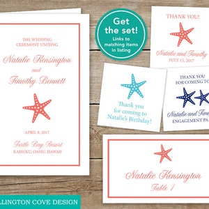 Starfish Place Cards Microsoft Word Template Wedding Printable DIY Digital Instant Download Food Labels Beach Beachy Coral Aqua Navy image 5