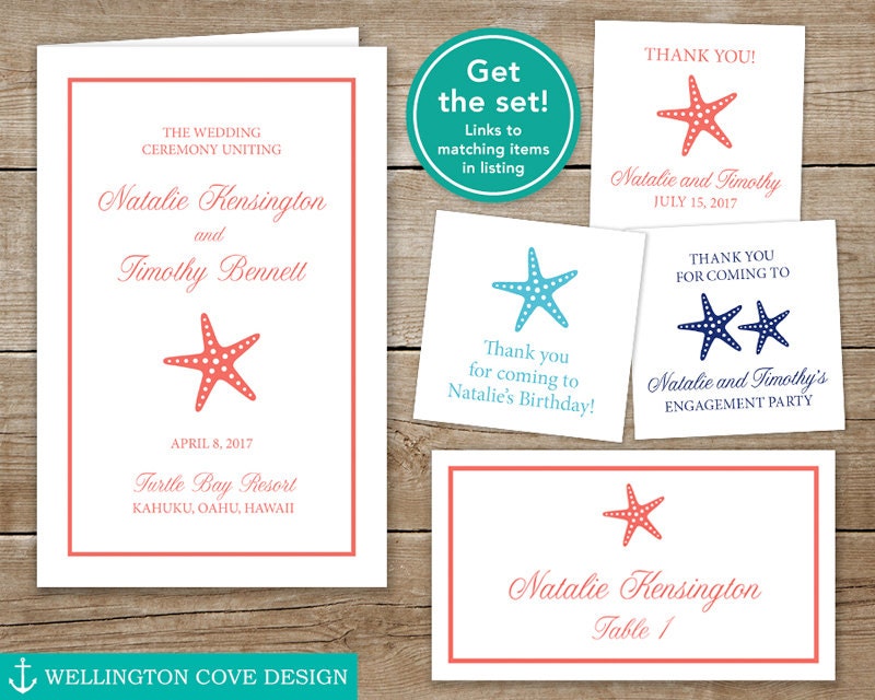 Starfish Place Cards Microsoft Word Template Wedding Printable DIY
