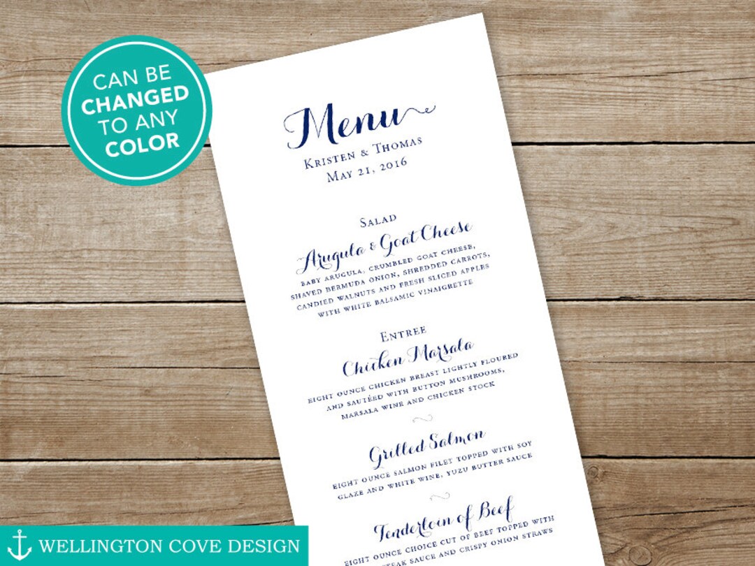 Printable Wedding Menu • Calligraphy-style Digital Download • Elegant ...