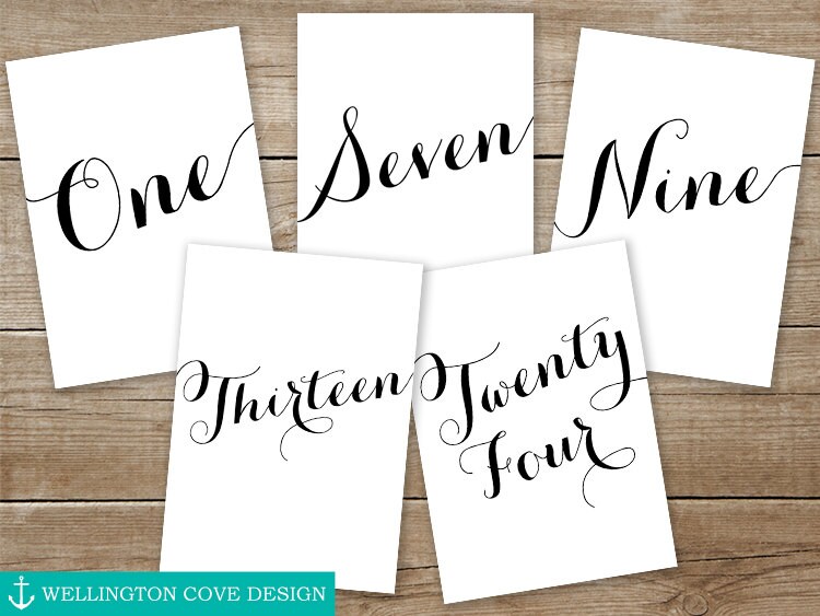 calligraphy table numbers 1 30 printable instant download