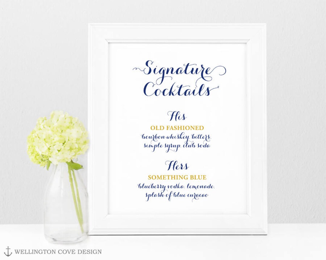 Printable His and Hers Signature Cocktails Wedding Drink Sign Using ...