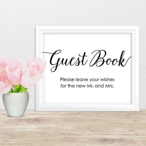 Guest Book Wedding Sign • Please Leave Your Wishes for the New Mr. and Mrs. • Instant Download Printable Digital File • Calligraphy Script