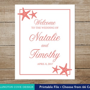 Beach Wedding Welcome Sign Printable Starfish Island Tropical Destination Hawaii Florida Digital Downloadable Poster Coral Aqua Blue image 4