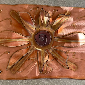 Copper Sun  - 17&quot;x10.5&quot; Nature inspired copper metal art wall-hanging.  Perfect for indoor, outdoor, home and business decor and design.