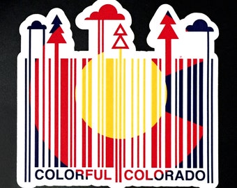 Colorado Flag Barcode Sticker - Colorado Mountains Sticker - Travel Gift - Car Decal - Laptop Sticker - Water Bottle Decal