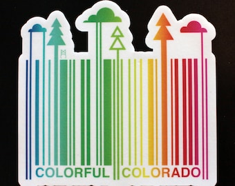 Colorado Rainbow Barcode Sticker - Waterproof Cute Colorado Sticker - Mountains Travel Car Decal - Laptop Sticker - Water Bottle Decal