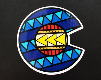 Colorado Flag Tribal Sticker - Waterproof Cute Car Decal - Mountains Gift Laptop Sticker - Broncos Fan - Water Bottle Decal - Tribal Print