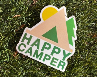 Happy Camper Sticker - Waterproof Cute - Outdoors Gift Sticker - Travel Car Decal - Laptop Sticker - Water Bottle Decal