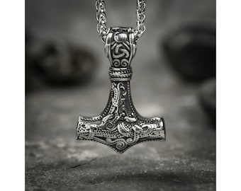 Viking Hammer Pendant | Stainless Steel Norse Viking Hammer Necklace