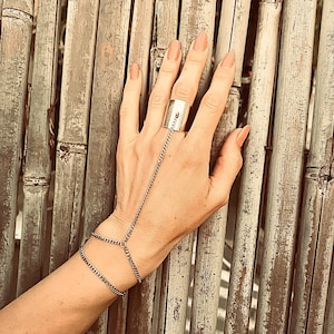 Ring Bracelet, Hand Bracelet, Slave Bracelet, Link Silver Bracelet, Bohemian Silver Jewelry, Ring Chain Bracelet, Statement Silver Bracelet