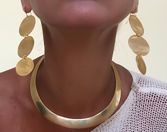 Circle Drop Earrings, Large Disc Earrings, Statement Earrings for Women, Bohemian Jewelry, Gold Hammered Earrings, Boho Goldfilled Earrings