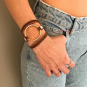 Gold Leather Bracelet, Leather Bracelet Women, Statement Bracelet, Bohemian Jewelry, Leather Cuff Bracelet, Chunky Bracelet, Leather Wrap