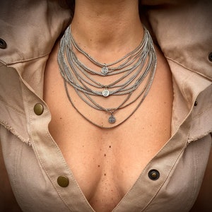 Silver choker, silver layered necklace, silver chain, multi chain necklace, chunky necklace, boho necklace, collar necklace
