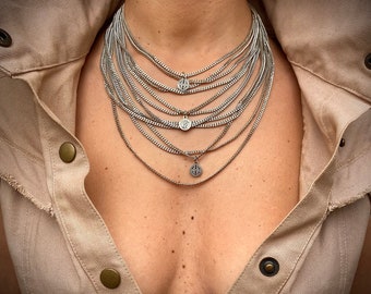 Silver choker, silver layered necklace, silver chain, multi chain necklace, chunky necklace, boho necklace, collar necklace