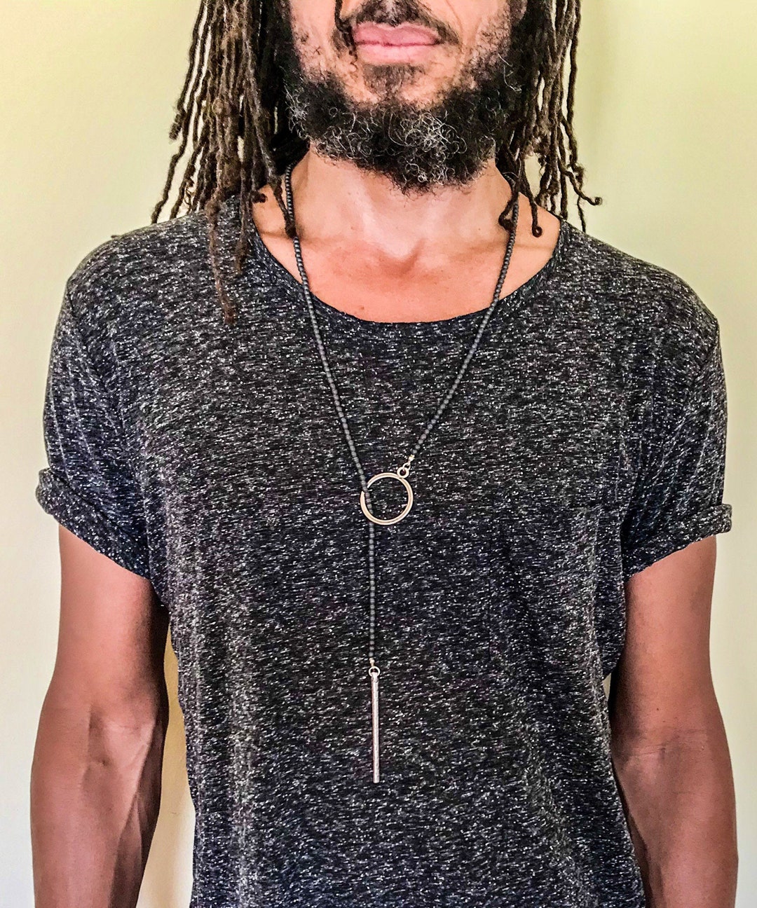 Mens Long Necklace, Boho Beads Necklace, Black Bead Necklace, Hematite ...