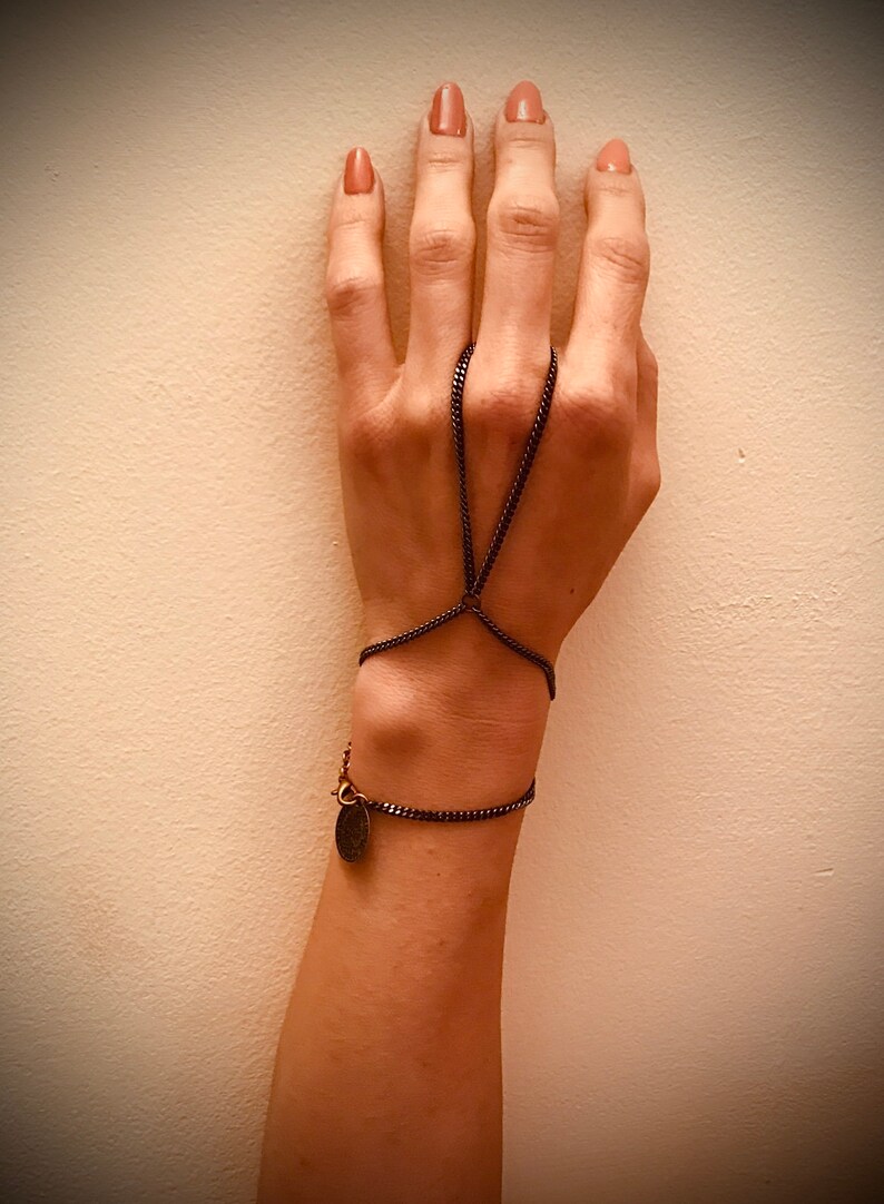 Ring Bracelet Black Hand Bracelet Slave Bracelet Link Etsy