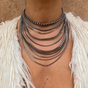 Silver choker, silver layered necklace, silver chain, multi chain necklace, chunky necklace, boho necklace, collar necklace