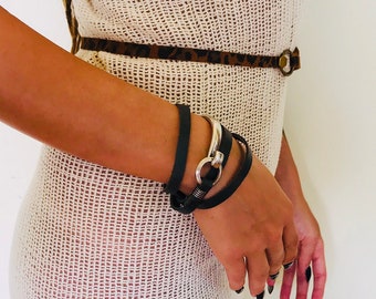 Wrap Leather Bracelet, Leather Bracelet for Women, Unique Boho Bracelet, Bohemian Jewelry, Boho Cuff Bracelet, Gray Silver Bracelet