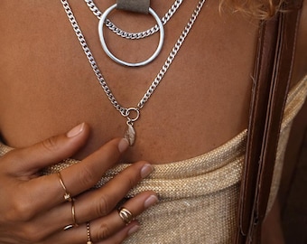 Silver choker , multi strand necklace, silver layered necklace,, silver set necklaces, Lariat Necklace,  ,silver statement necklace,