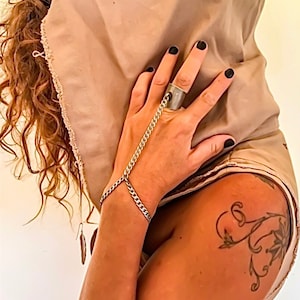 Ring Bracelet, Hand Bracelet, Slave Bracelet, Link Silver Bracelet, Bohemian Hand Jewelry, Ring Chain Bracelet, Statement Silver Bracelet
