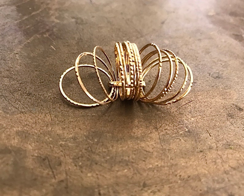 Thin Gold Rings Gold Hammered Rings Boho Jewelry Gold Stacking Ring Gold Filled Stackable Rings Unique Gold Ring Set Gold Ring Women