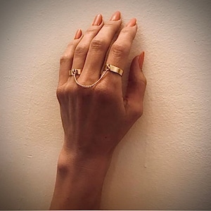 Double Finger Ring, Ring with Chain, hand ornament ,slave rings , Adjustable Gold Ring, gold ring, 2 Finger Ring, Chain Link Ring,hand chain