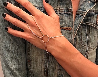 Ring Bracelet, Ring Chain Bracelet, Hand Bracelet, Slave Bracelet, Boho Jewelry, Silver Hand Bracelet, Body Jewelry, Dainty Ring Bracelet