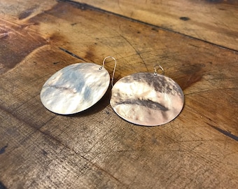 Hammered Earrings, Silver Statement Earrings, Circle Dangle Earrings, Boho Jewelry, Silver Boho Earrings, Large Disc Earrings, Drop Earrings