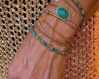 Turquoise Bracelet, gold wrap  Bracelet, healing Stone Bracelet, natural stone bracelet, Boho Turquoise Jewelry, Turquoise Beads Bracelet