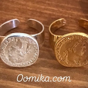 Coin Ring, Signet Ring, Gold Circle Ring, Ancient Ring, Statement Ring Women, Adjustable Ring, Boho Jewelry, Unique Gold Ring, Chunky Ring