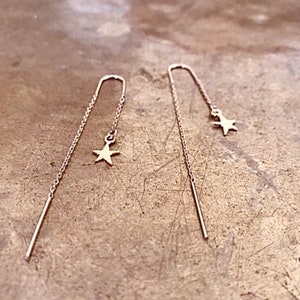 Pendientes de estrella, pendientes de cadena, pendientes de enhebrador, pendientes boho únicos, joyería boho, enhebrador de estrellas, pendientes ligeros, enhebrador de orejas